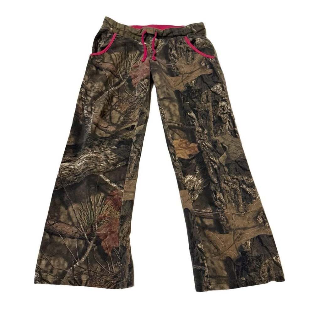 Mossy Oak Womens Fleece Camo Sweatpants with Pink Trim